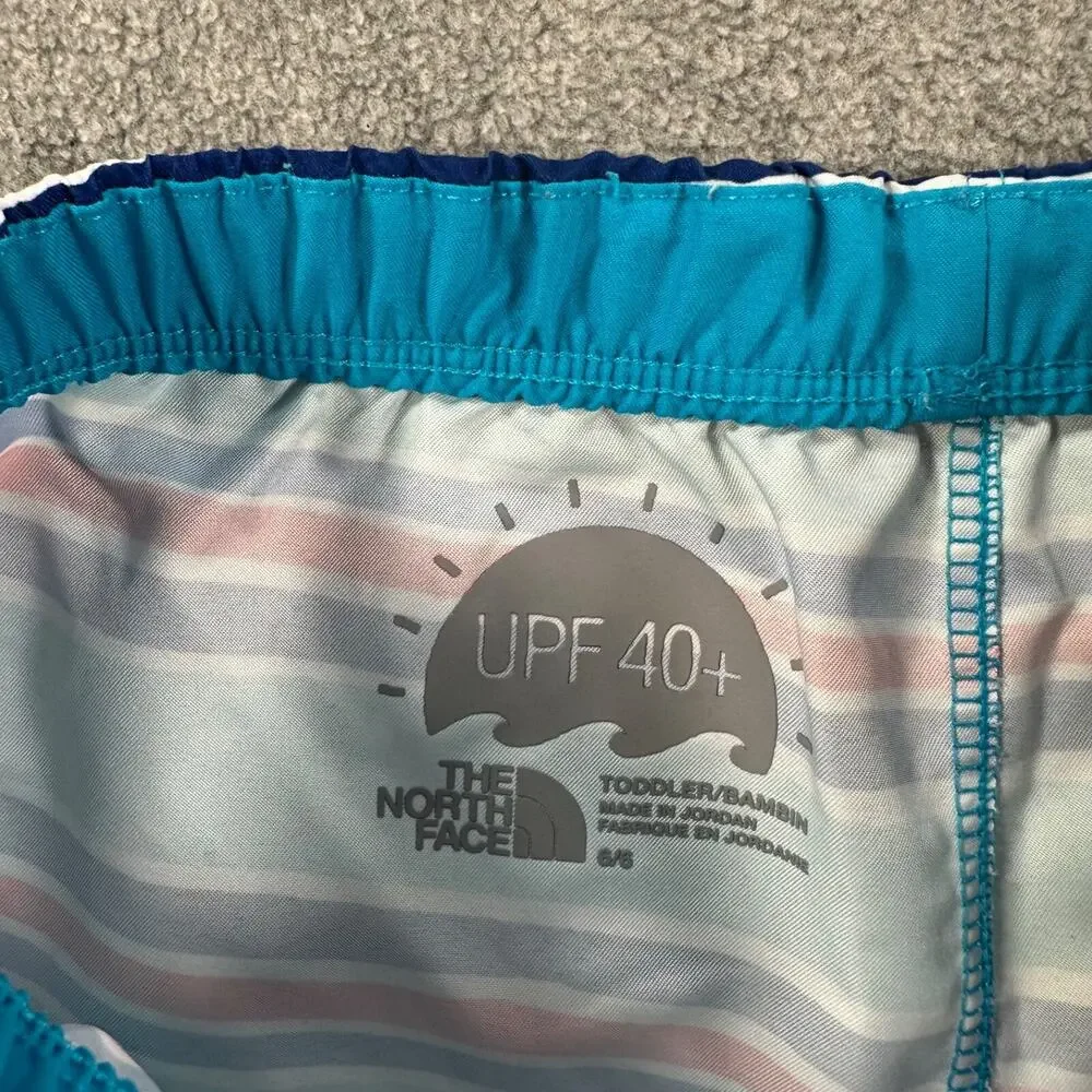 The North Face Striped Boys Swim Shorts Size 6 Blue/Red UPF 40 Elastic Waist - Picture 4 of 6